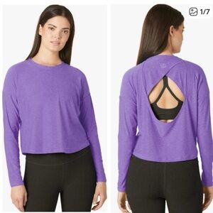 Beyond Yoga Purple Long Sleeve Cutout Top